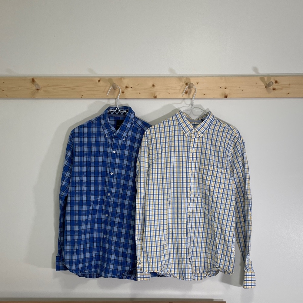 Tailorbyrd Blue and Izod White Plaid Button-Down Shirt